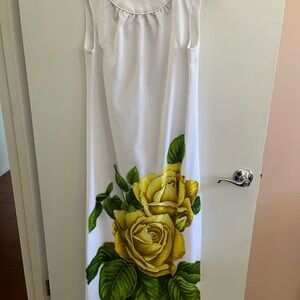 Vintage Palm Royale White Dress with Yellow Rose Print